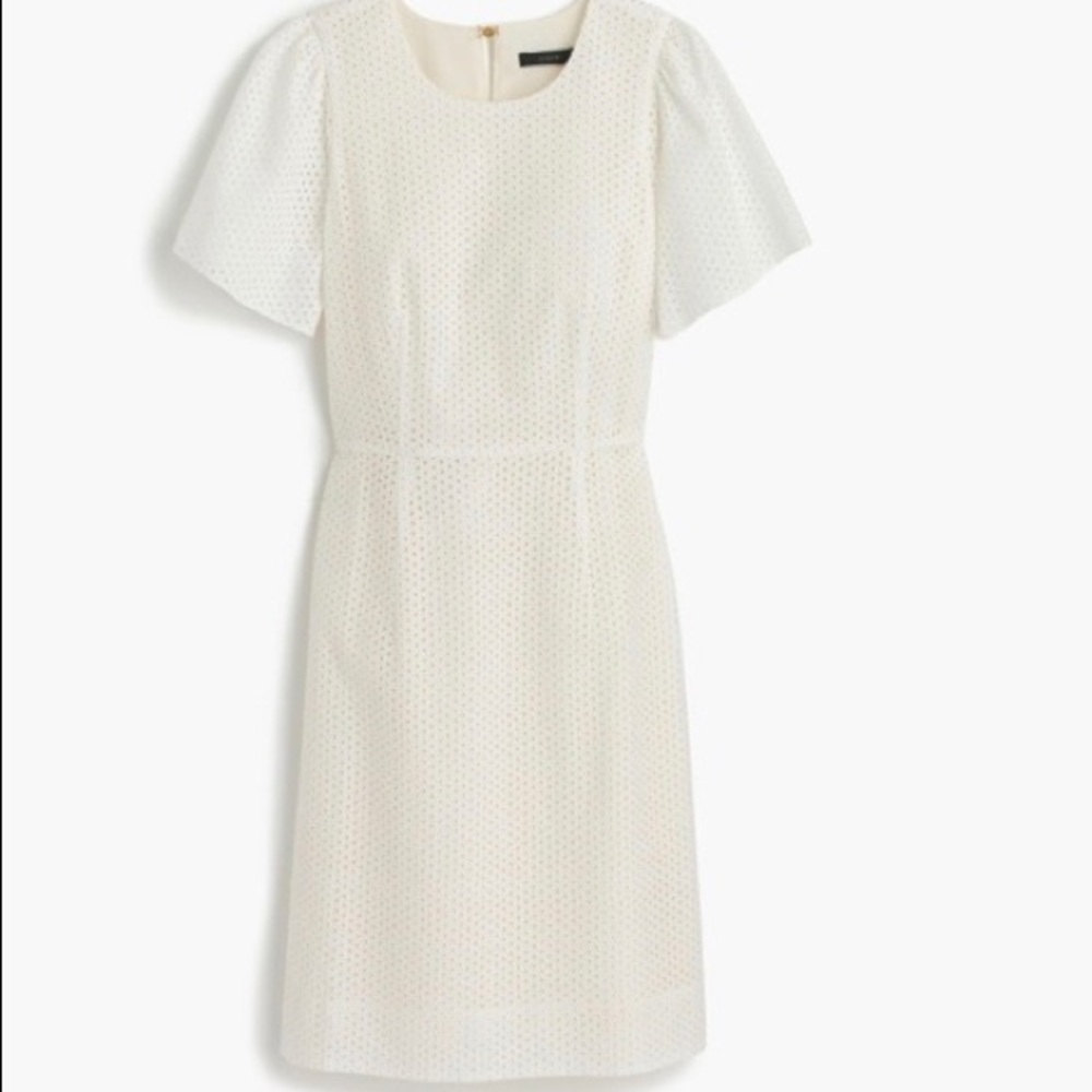 J.Crew Flutter Sleeve Dress in Eyelet Ivory White